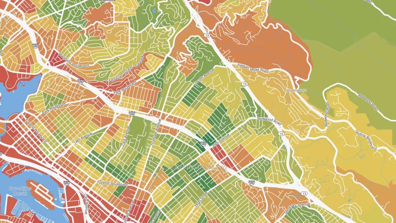 Upper Dimond, Oakland, CA Map of Theft Rates
