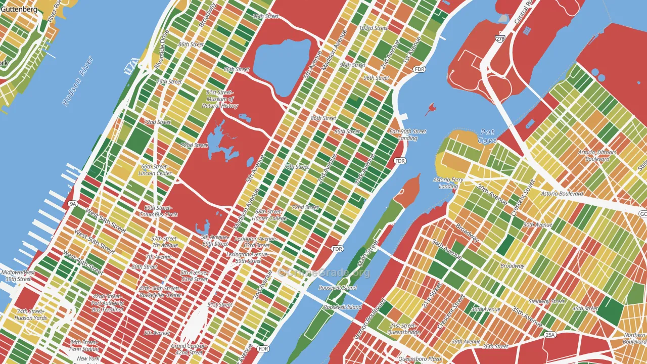 Upper East Side, Manhattan, NY Map of Theft Rates