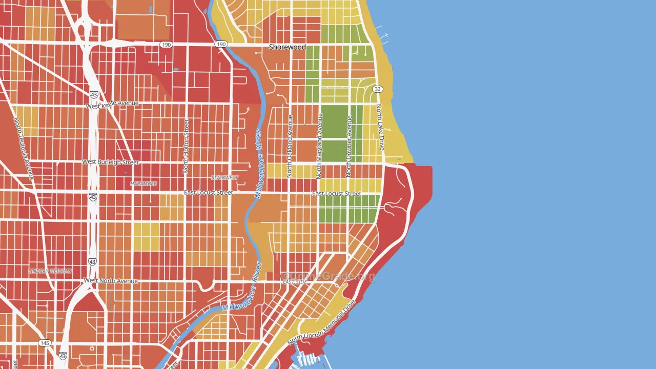 Upper East Side, Milwaukee, WI Map of Theft Rates
