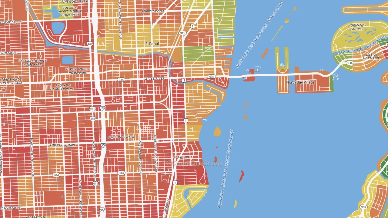 Upper Eastside, Miami, FL Map of Theft Rates