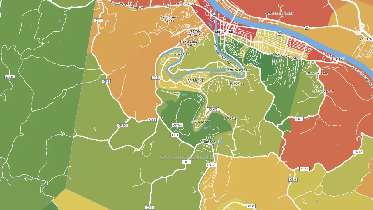 Upper Falls, WV Map of Theft Rates