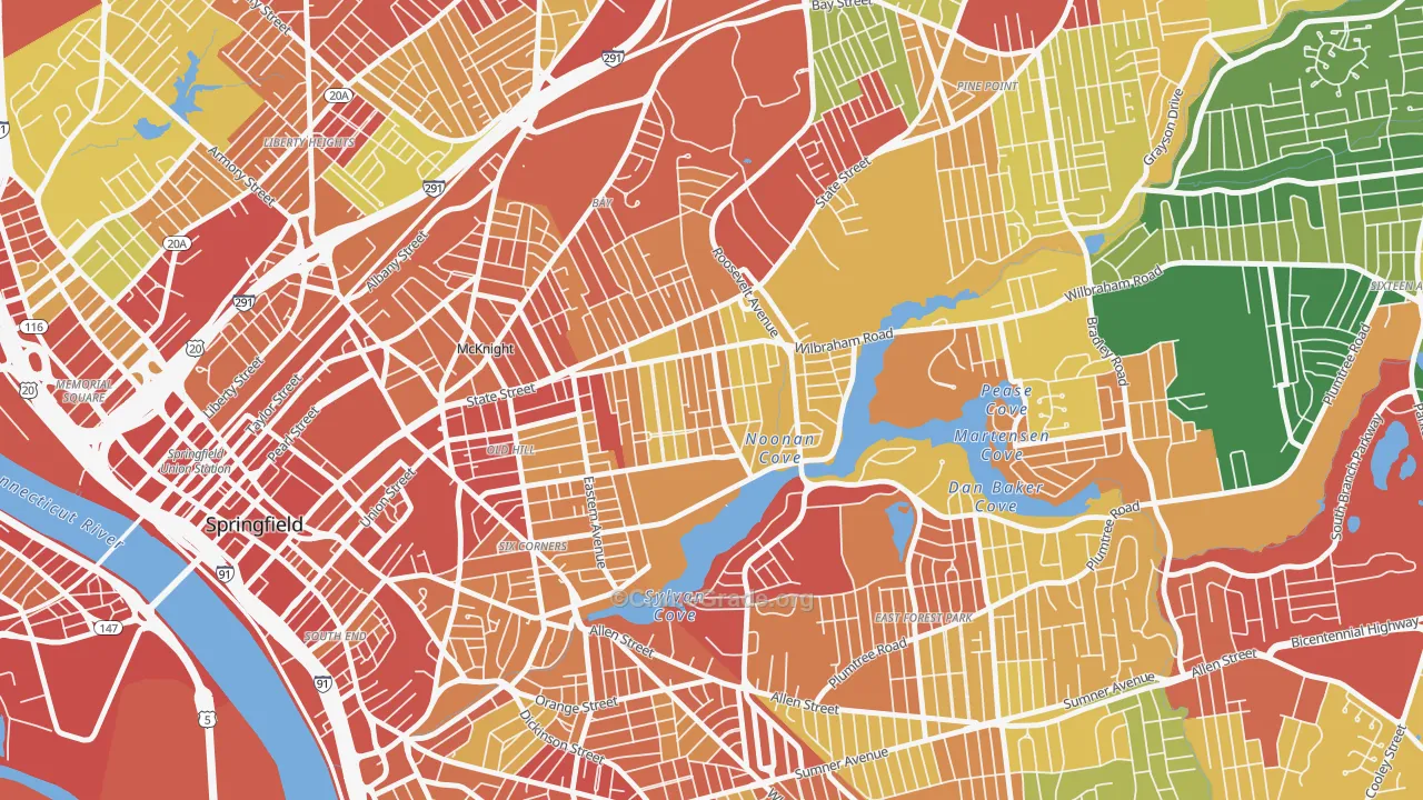Upper Hill, Springfield, MA Map of Theft Rates
