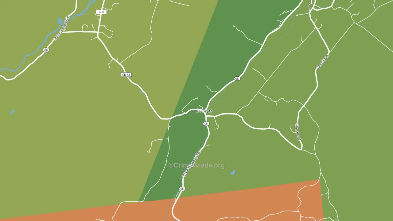 Upper Jay, NY Map of Theft Rates