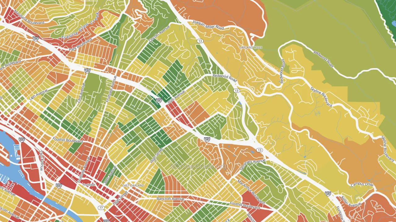 Upper Laurel, Oakland, CA Map of Theft Rates