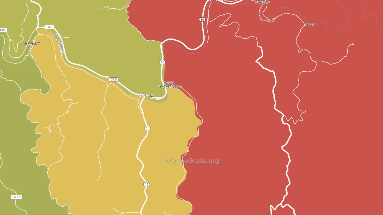 Upper Leatherwood, WV Map of Theft Rates