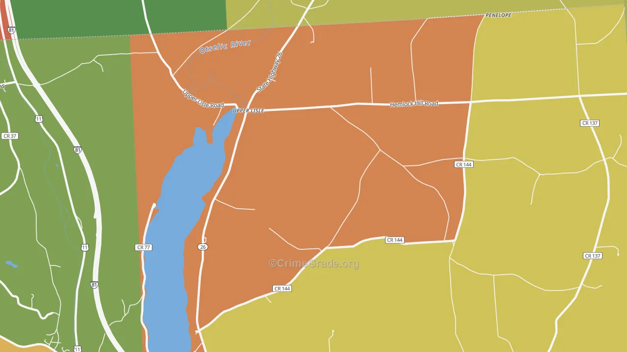 Upper Lisle, NY Map of Theft Rates