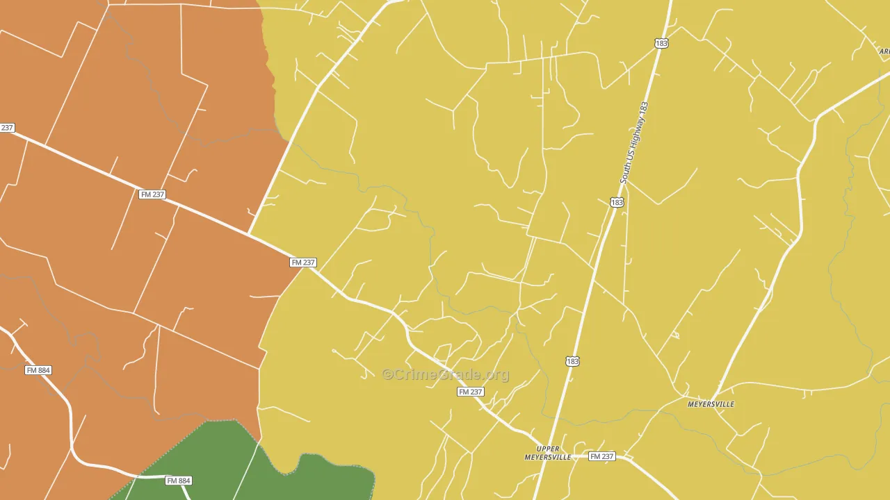 Upper Meyersville, TX Map of Theft Rates