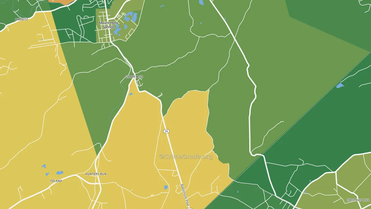 Upper Mill, PA Map of Theft Rates