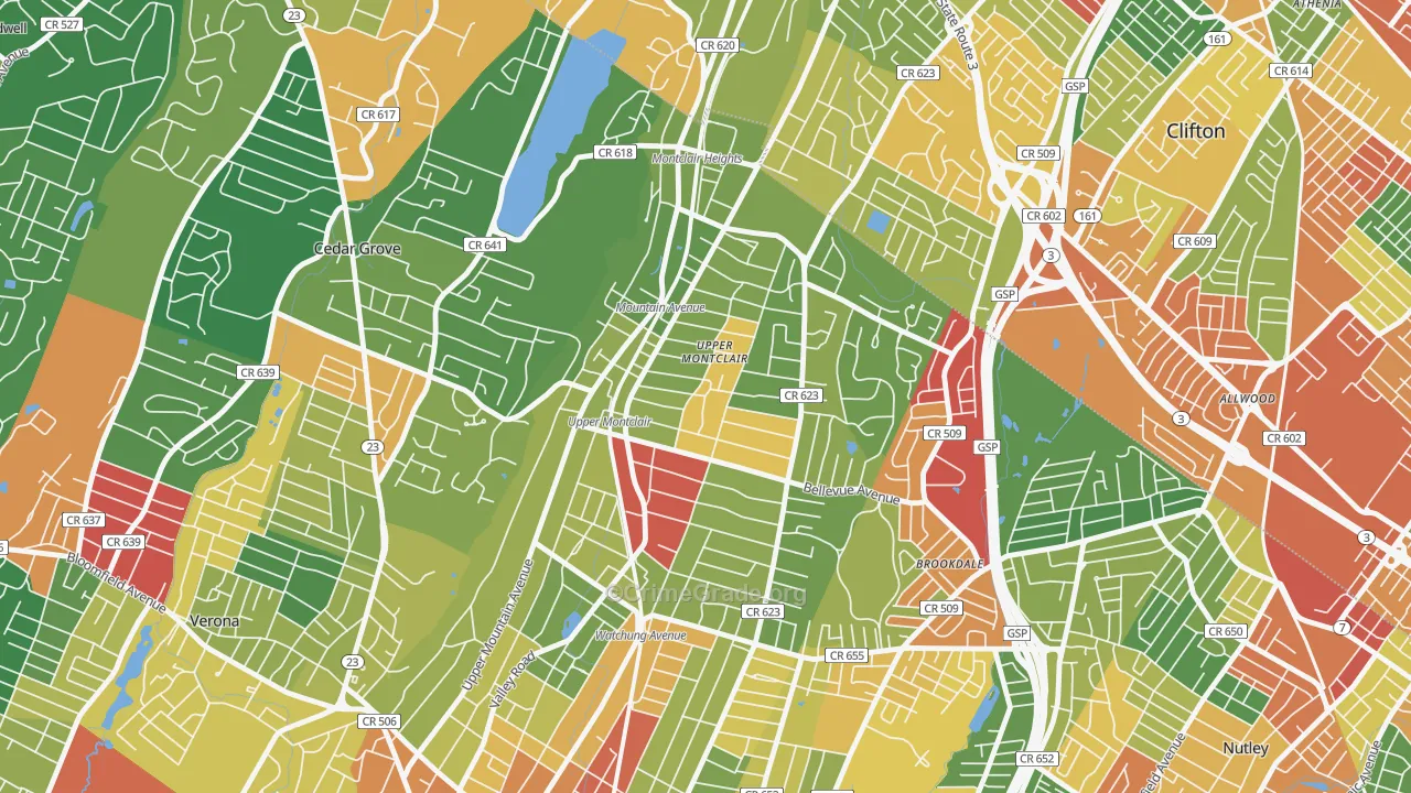 Upper Montclair, NJ Map of Theft Rates
