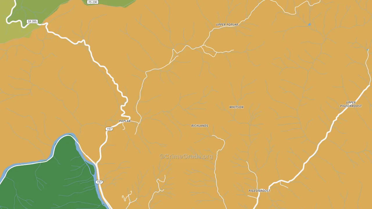 Upper Poplar, NC Map of Theft Rates
