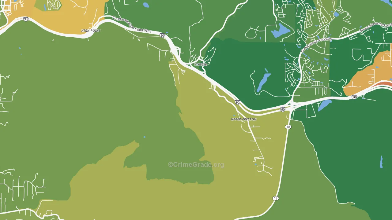 Upper Preston, WA Map of Theft Rates