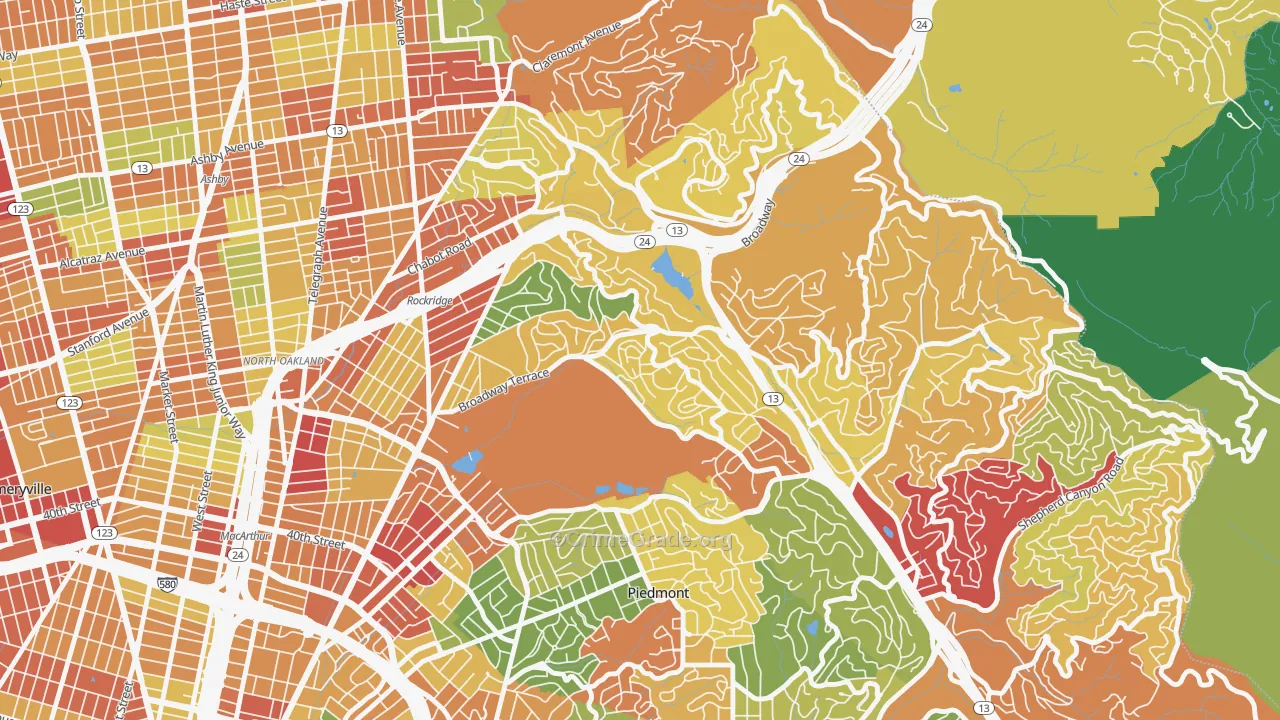 Upper Rockridge, Oakland, CA Map of Theft Rates