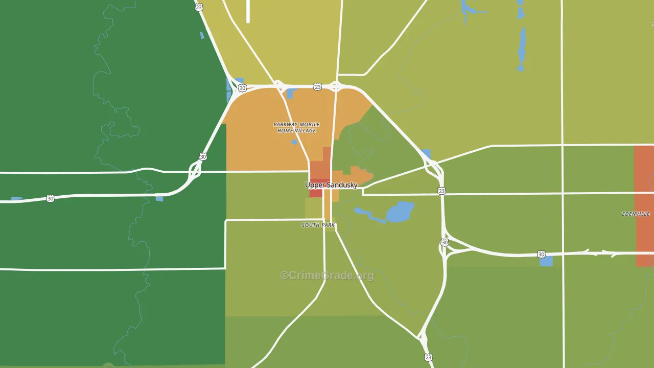 Upper Sandusky, OH Map of Theft Rates