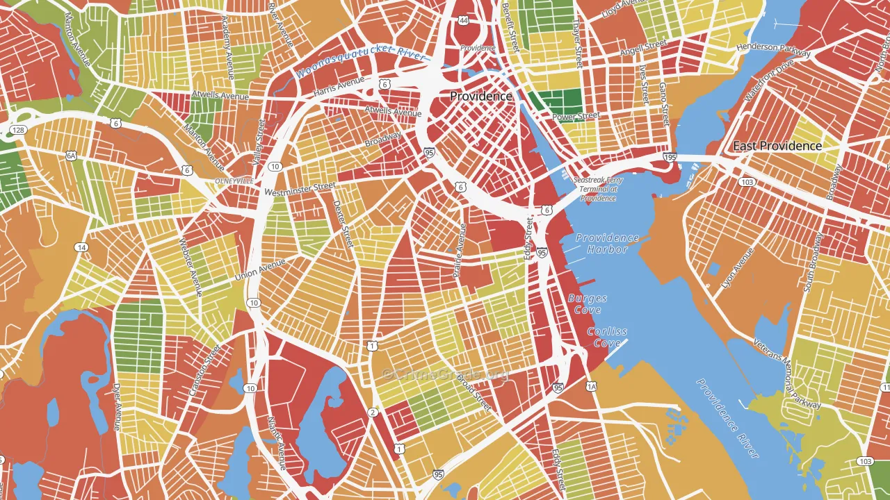 Upper South Providence, Providence, RI Map of Theft Rates