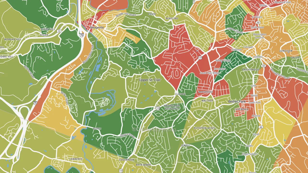 Upper St. Clair, PA Map of Theft Rates
