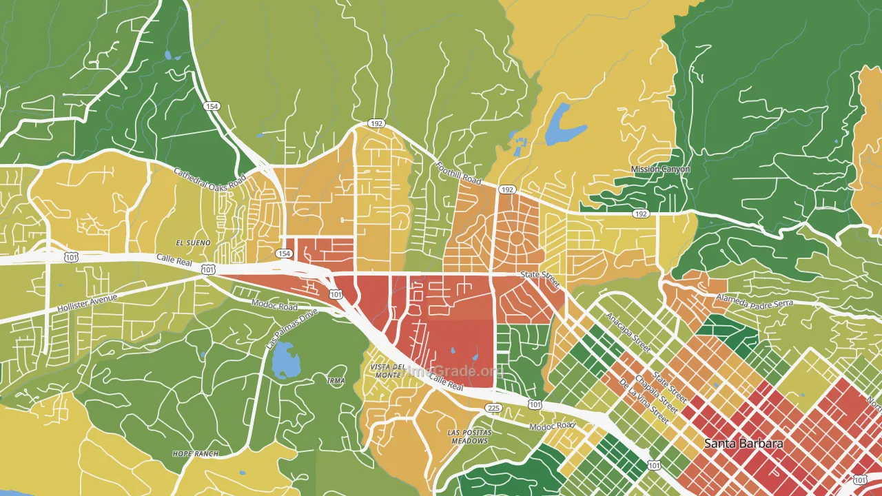 Upper State, Santa Barbara, CA Map of Theft Rates