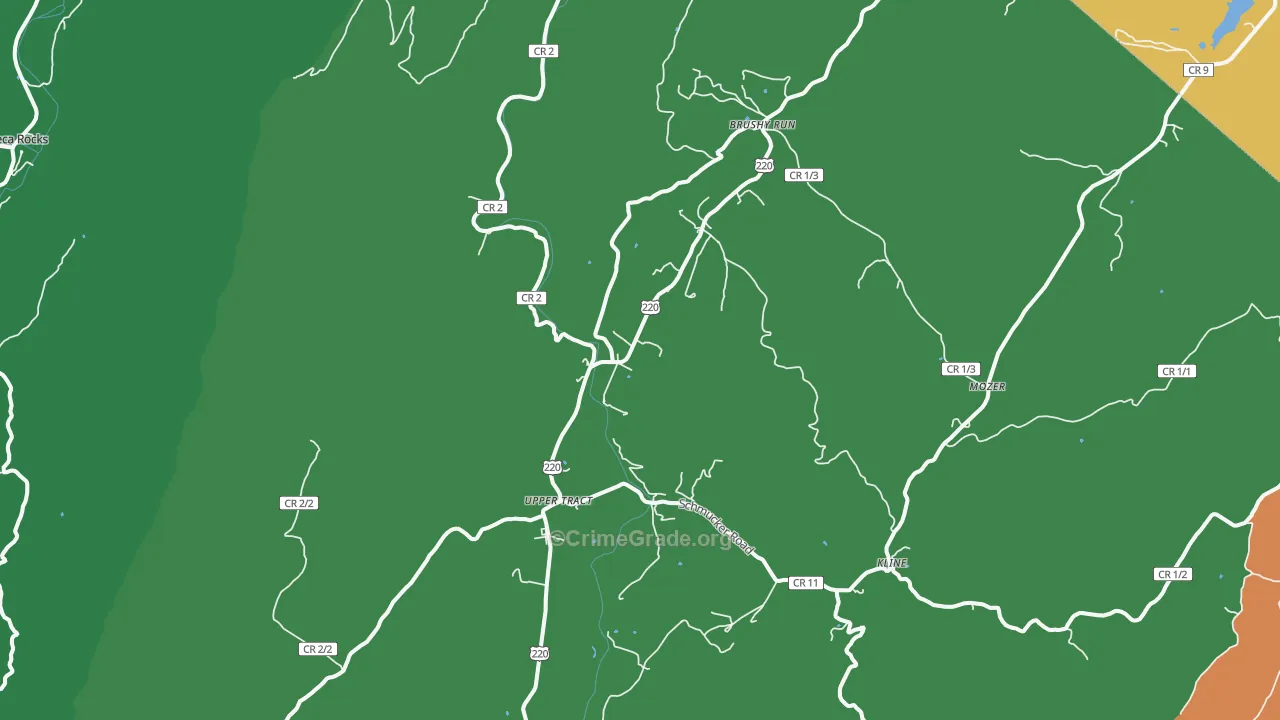 Upper Tract, WV Map of Theft Rates