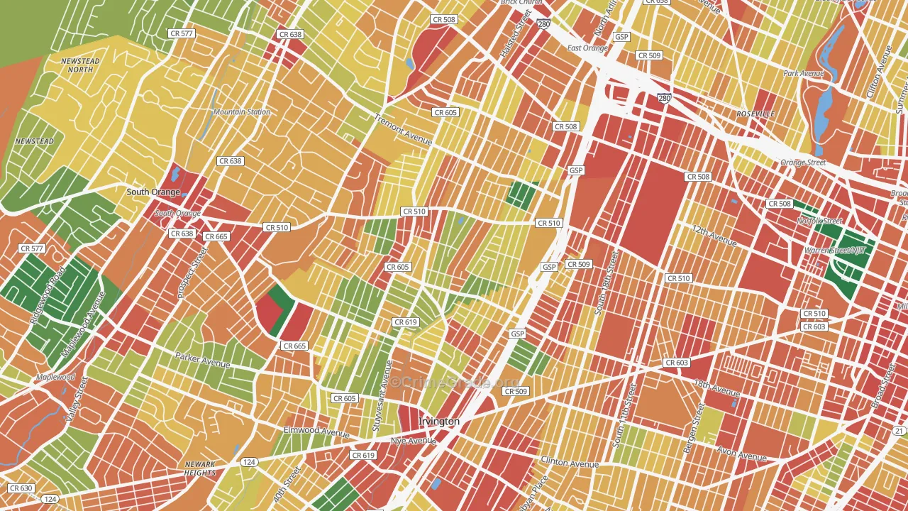 Upper Vailsburg, Newark, NJ Map of Theft Rates