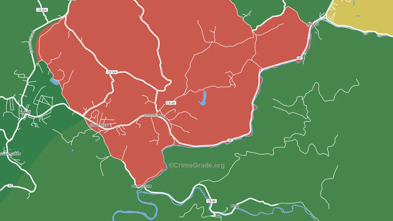 Upperglade, WV Map of Theft Rates
