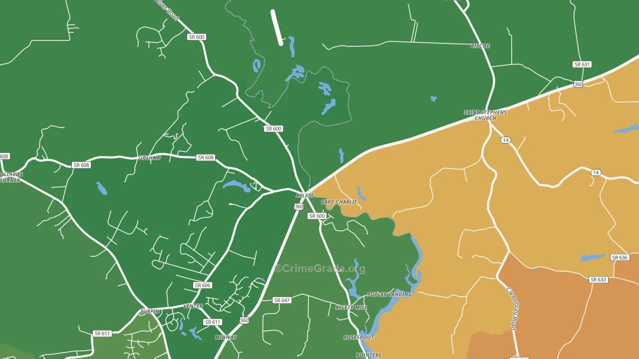 Upshaw, VA Map of Theft Rates