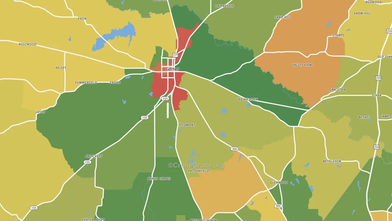 Upshur County, TX Map of Theft Rates
