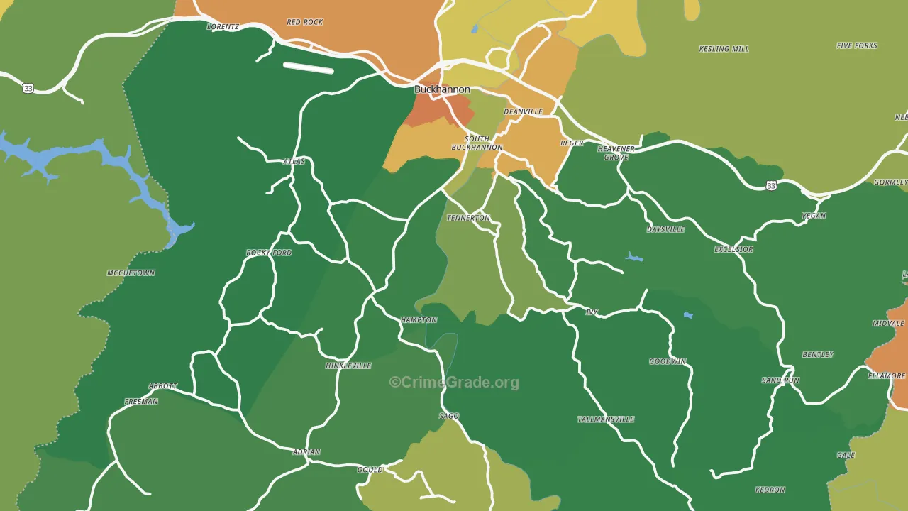 Upshur County, WV Map of Theft Rates