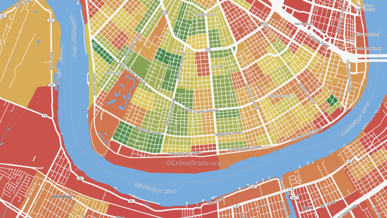 Uptown, New Orleans, LA Map of Theft Rates