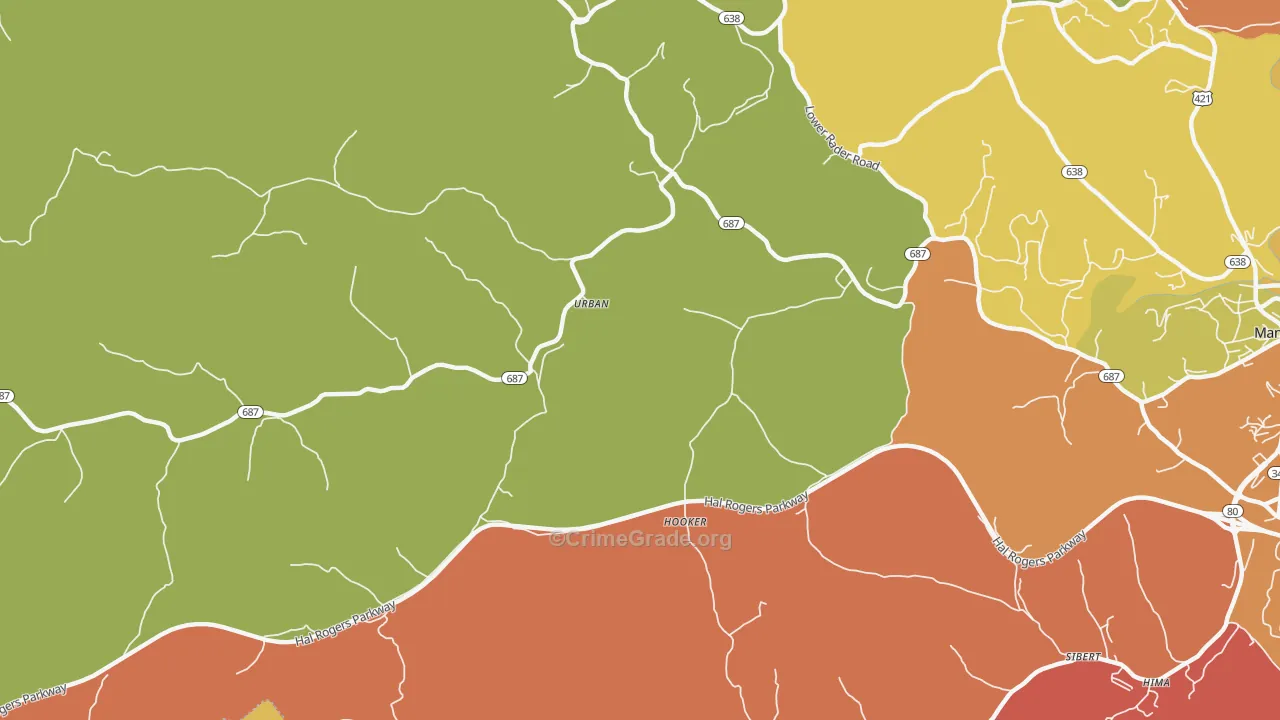 Urban, KY Map of Theft Rates