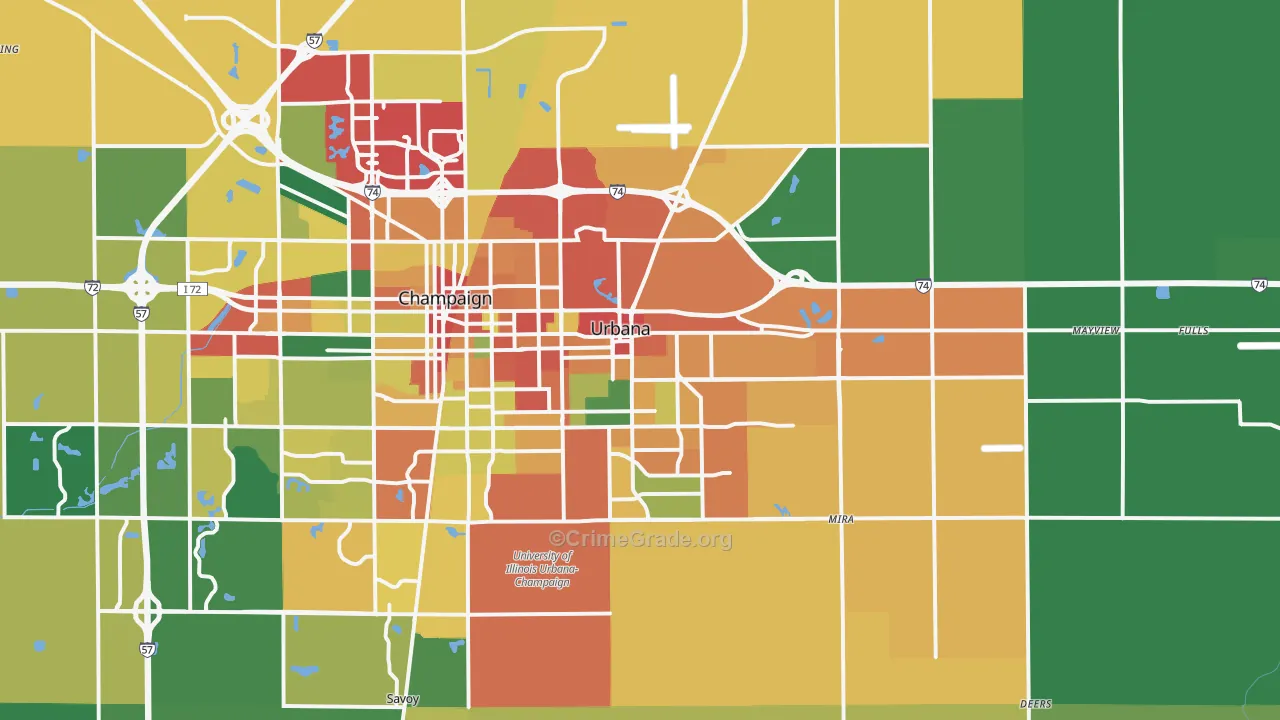 Urbana, IL Map of Theft Rates