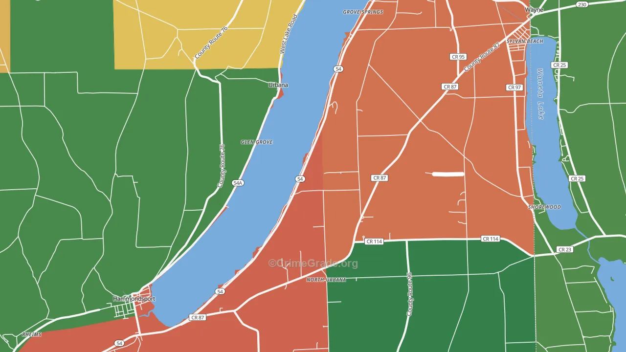 Urbana, NY Map of Theft Rates