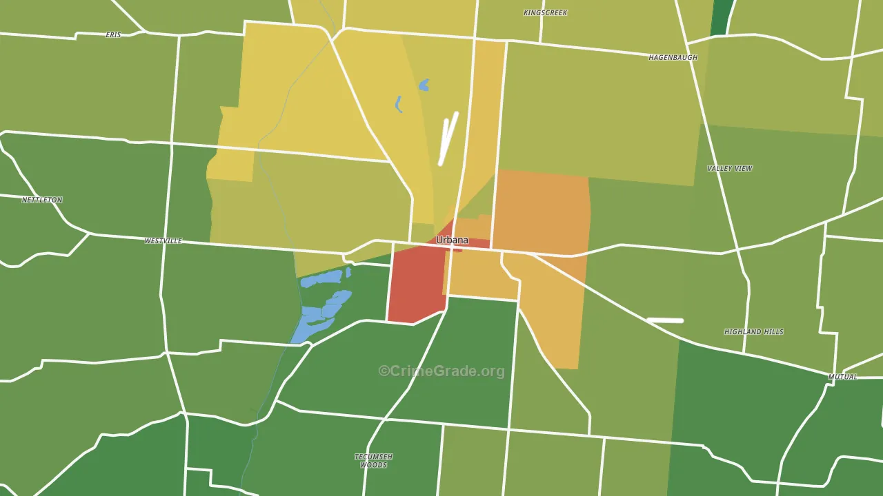 Urbana, OH Map of Theft Rates