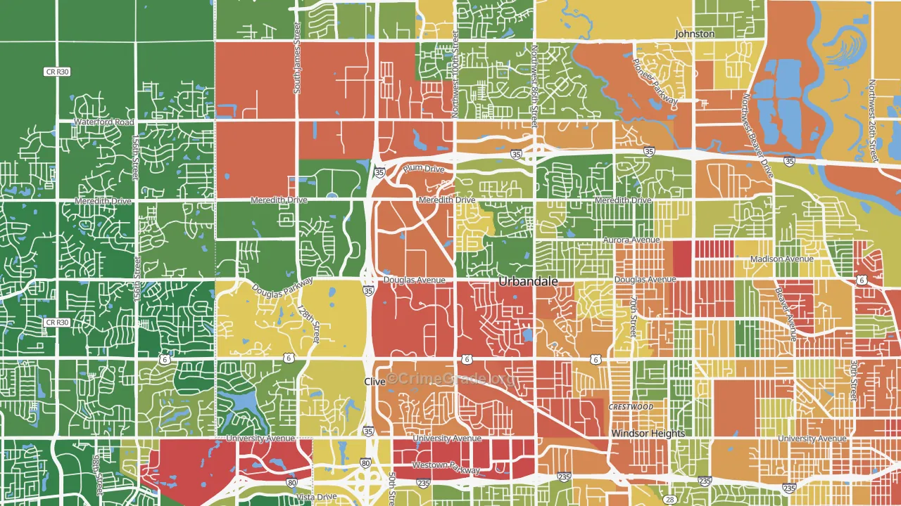 Urbandale, IA Map of Theft Rates