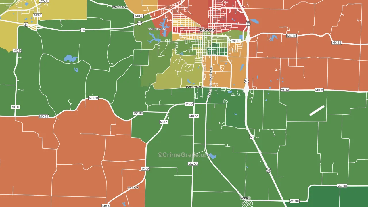 Urbandale, MO Map of Theft Rates