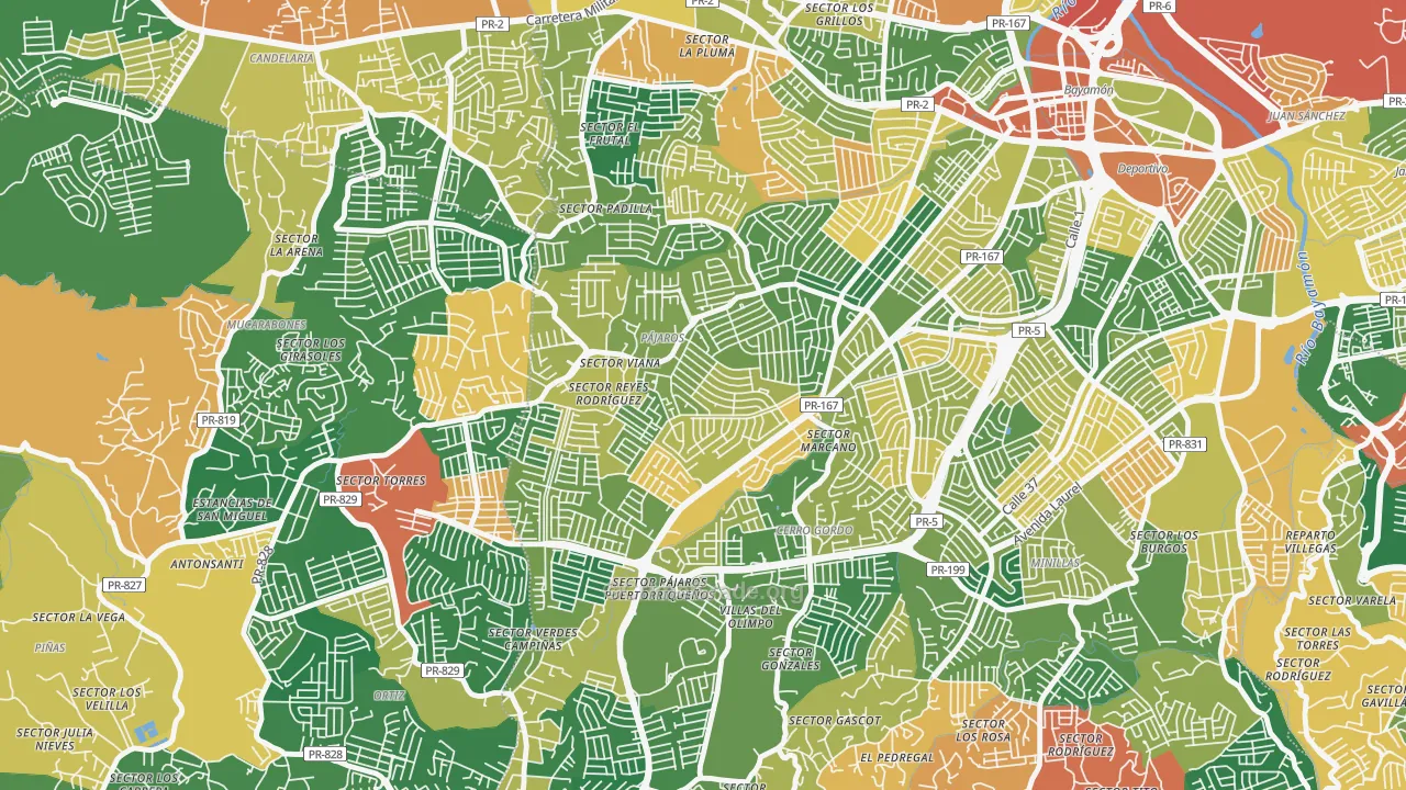 Urbanizacion Bayamon Gdns, Bayamon, PR Map of Theft Rates