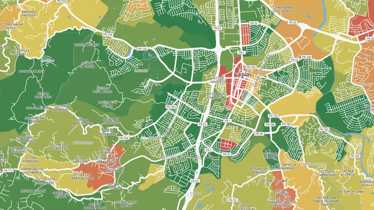 Urbanizacion Bonneville Hts, Caguas, PR Map of Theft Rates