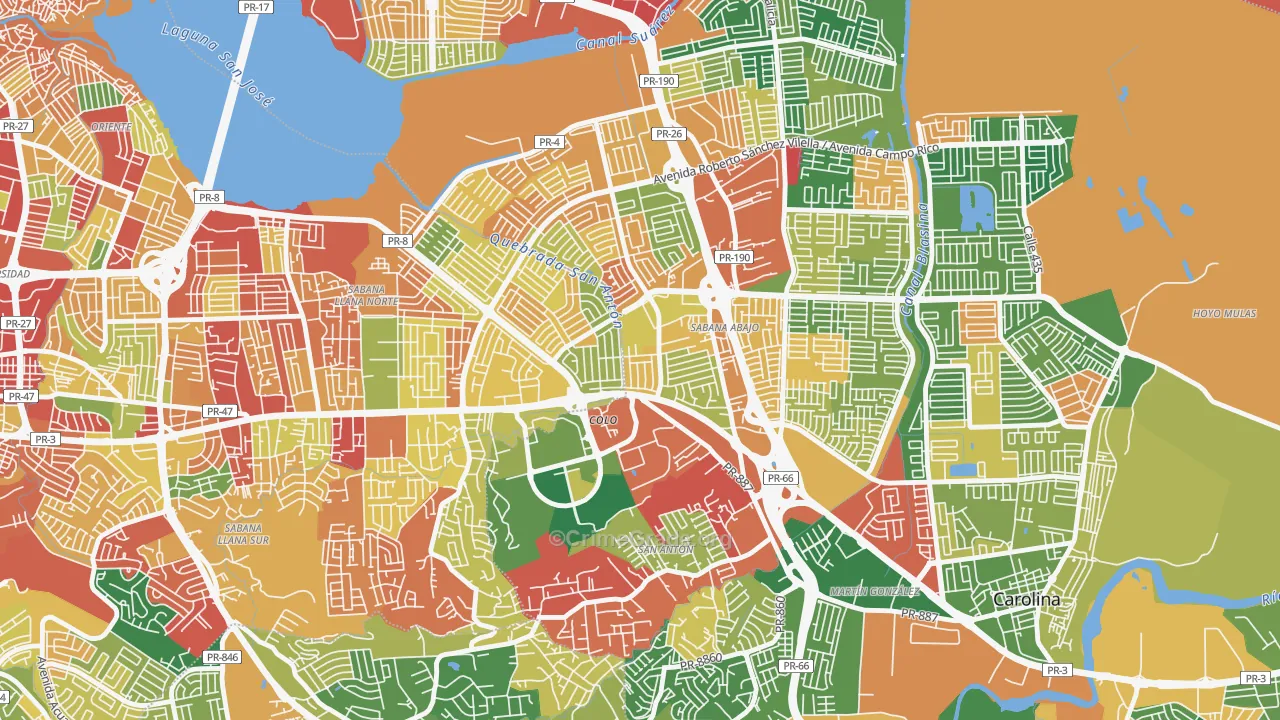 Urbanizacion El Comandante, Carolina, PR Map of Theft Rates