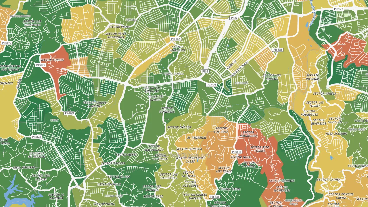 Urbanizacion El Cortijo, Bayamon, PR Map of Theft Rates