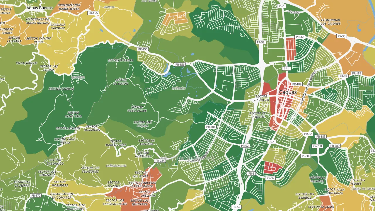 Urbanizacion El Valle At Los Prados, Caguas, PR Map of Theft Rates