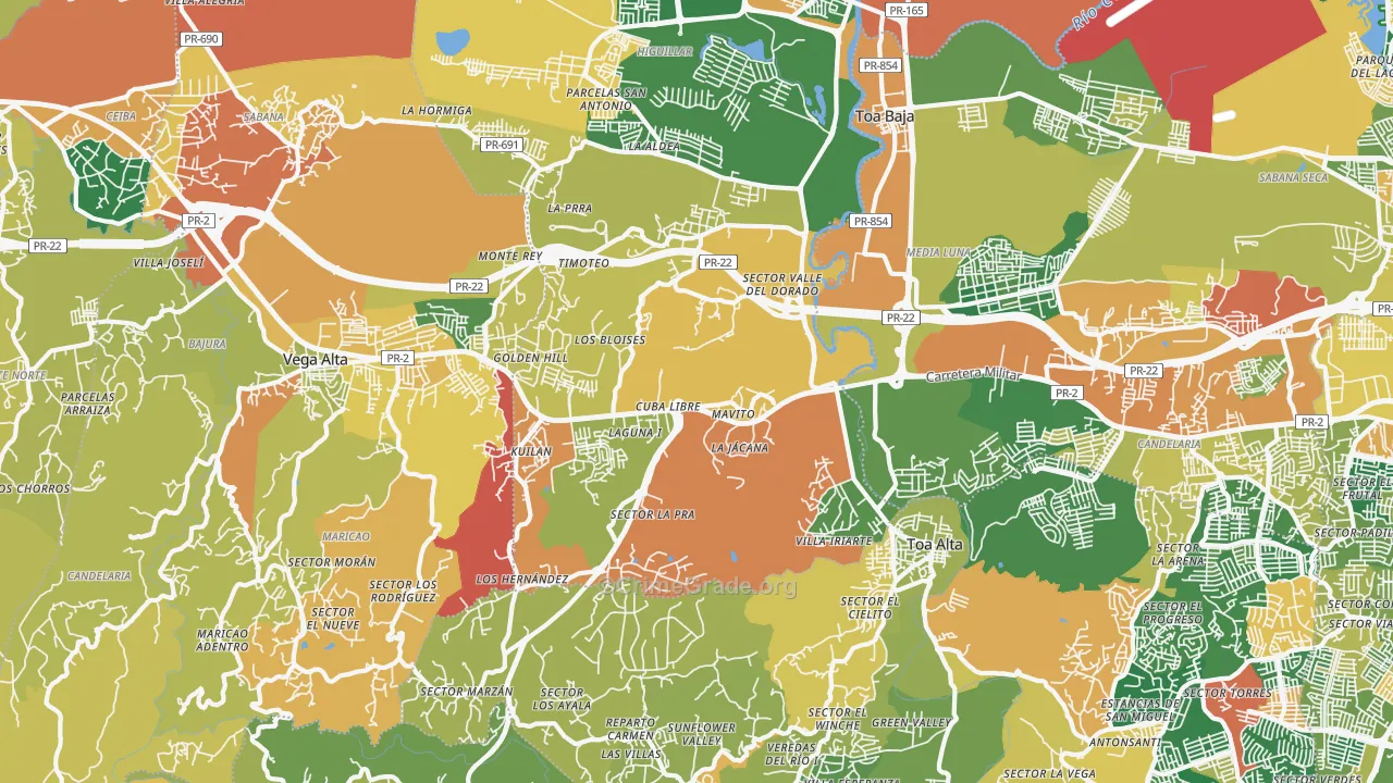 Urbanizacion Las Colinas, Dorado, PR Map of Theft Rates