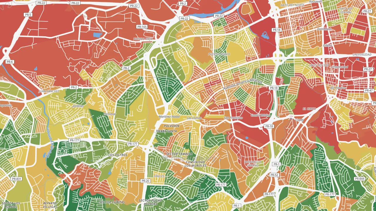 Urbanizacion Las Lomas, San Juan, PR Map of Theft Rates