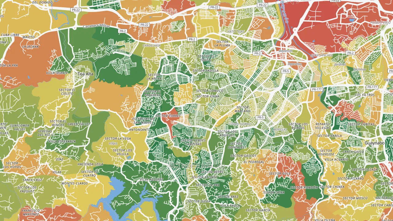 Urbanizacion Miraflores, Bayamon, PR Map of Theft Rates