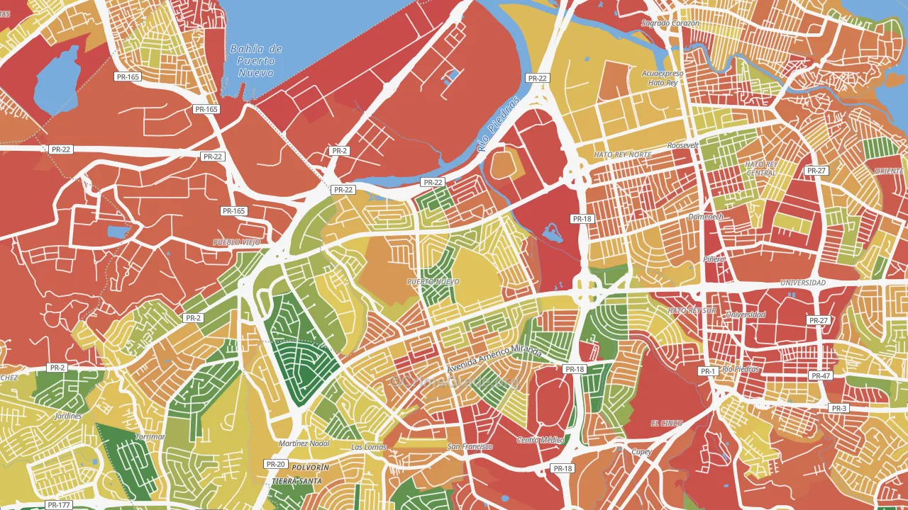 Urbanizacion Puerto Nuevo, San Juan, PR Map of Theft Rates