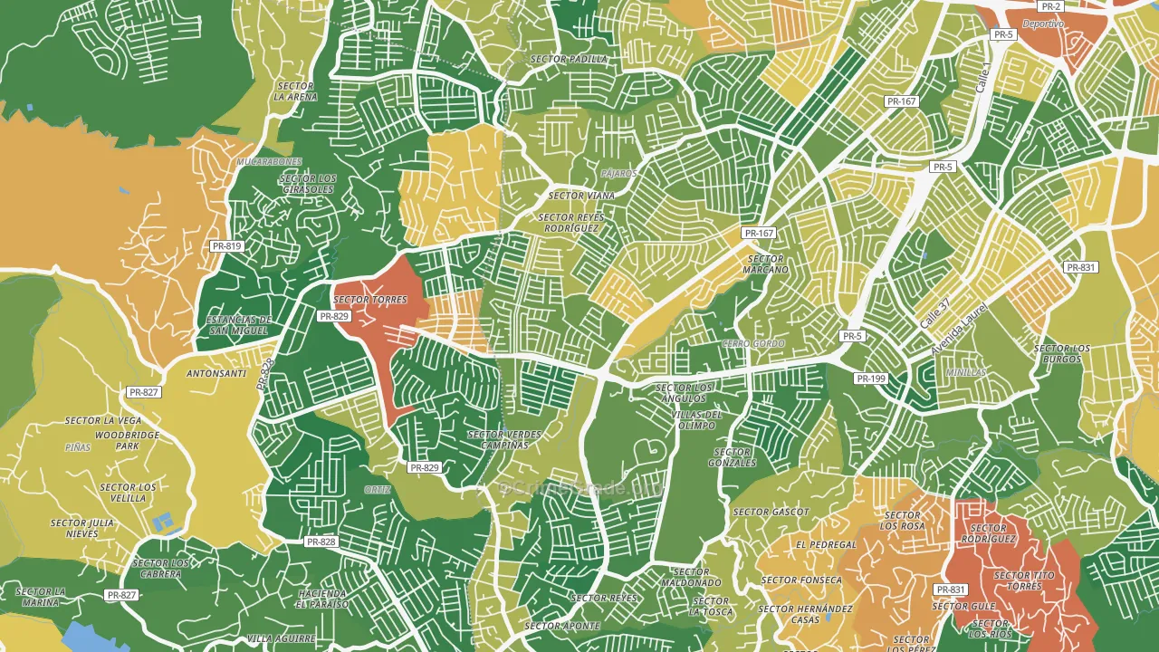 Urbanizacion Rexville, Bayamon, PR Map of Theft Rates