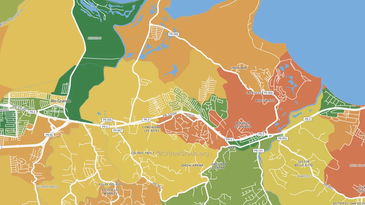 Urbanizacion Rio Grande Estates, Rio Grande, PR Map of Theft Rates