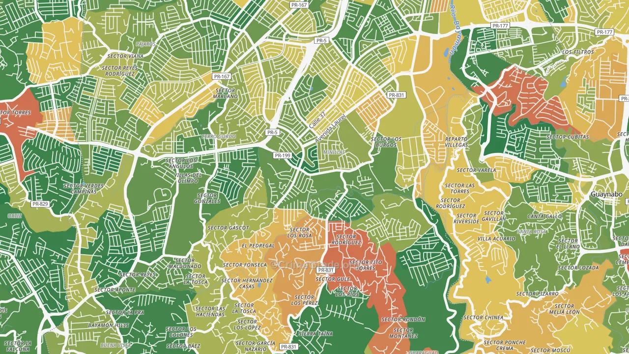 Urbanizacion Santa Juanita, Bayamon, PR Map of Theft Rates