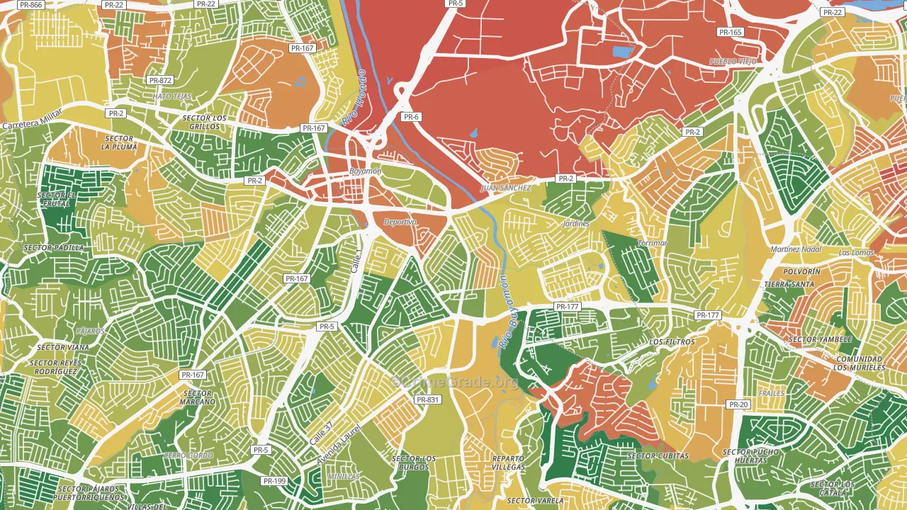 Urbanizacion Santa Rosa, Bayamon, PR Map of Theft Rates
