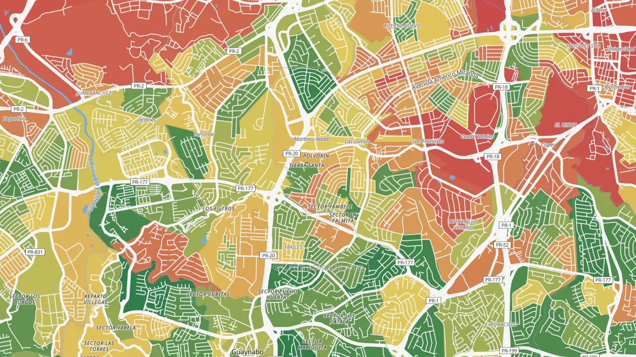 Urbanizacion Santiago Iglesias, San Juan, PR Map of Theft Rates