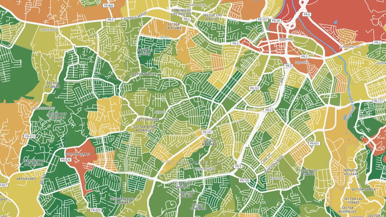 Urbanizacion Sierra Linda, Bayamon, PR Map of Theft Rates