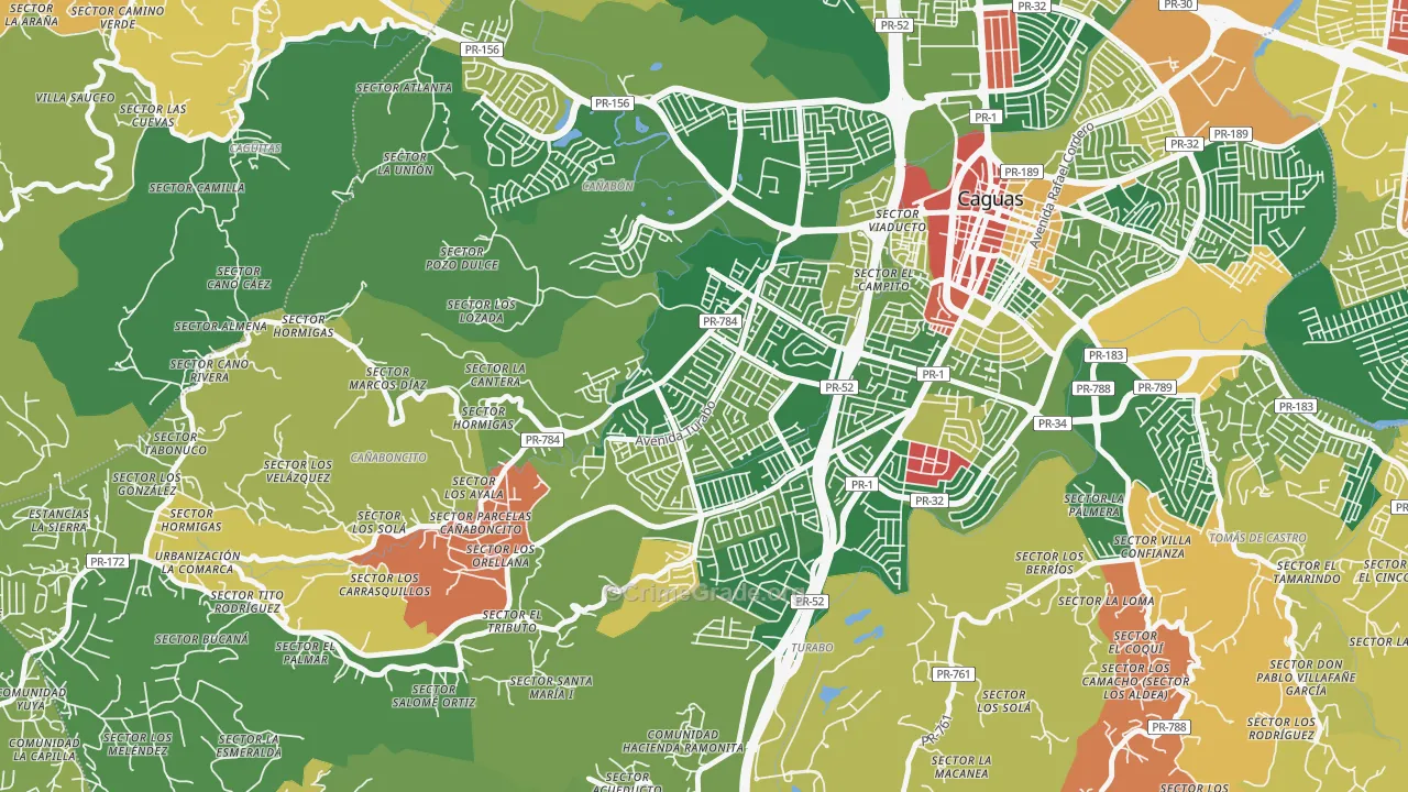 Urbanizacion Turabo Gdns, Caguas, PR Map of Theft Rates