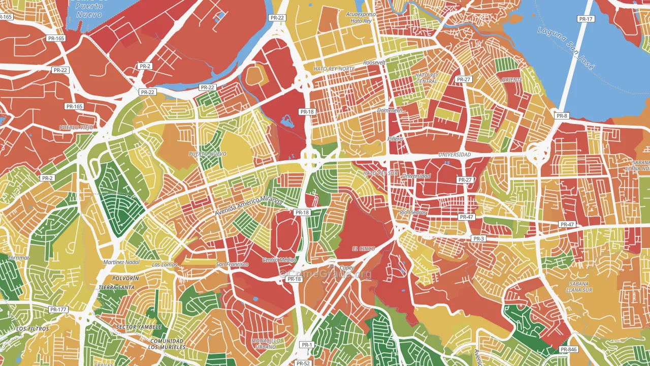 Urbanizacion University Gdns, San Juan, PR Map of Theft Rates